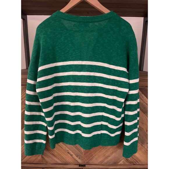 Vineyard Vines Cotton/linen Blend V-neck Sweater Kelly Green White Stripe Sz M - Picture 4 of 4